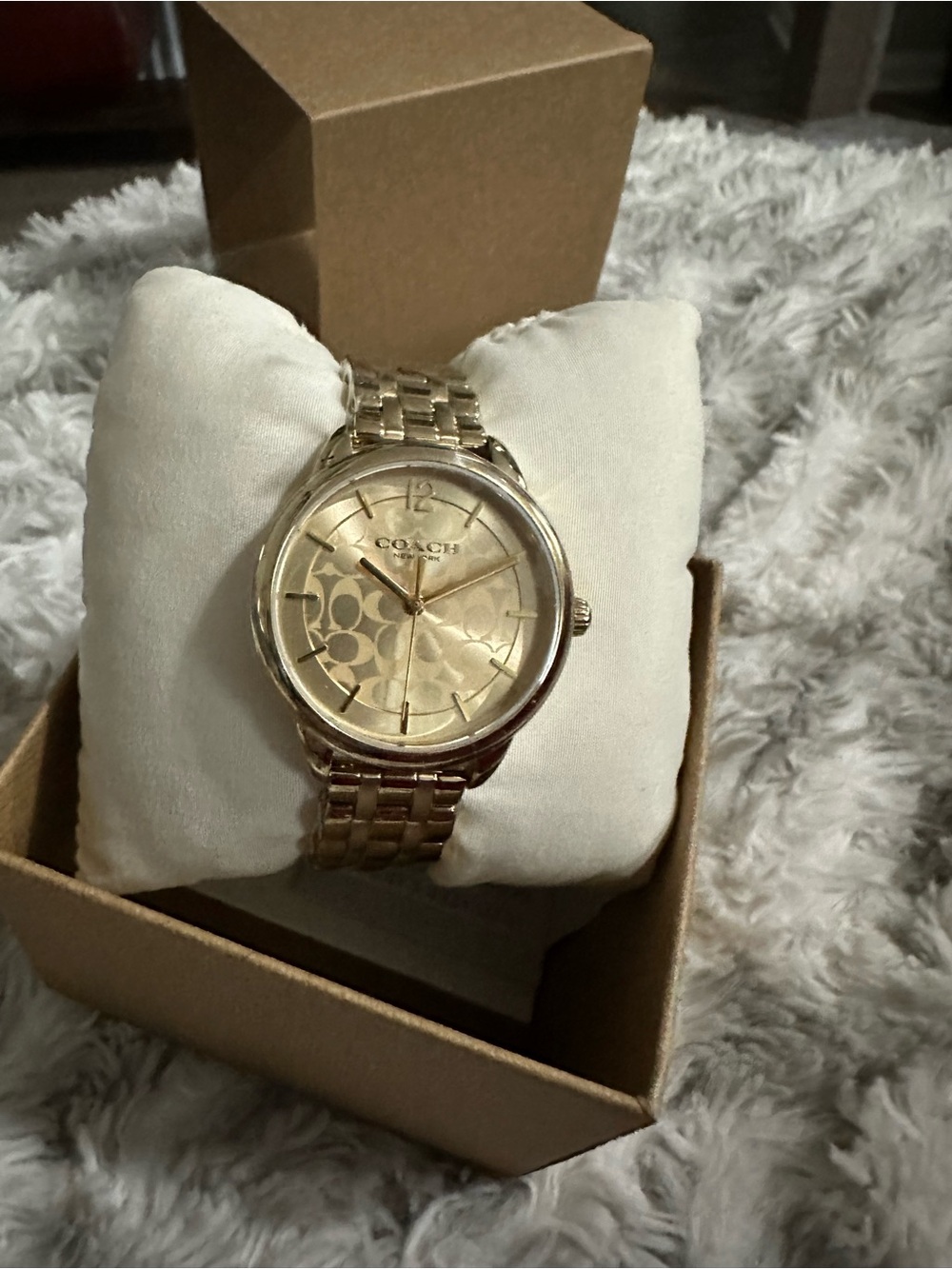 Coach Gold-Tone Womens Bracelet Watch with Signature Dial